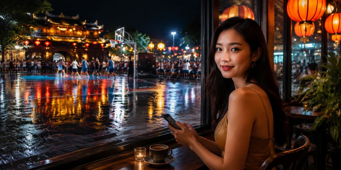 Người dùng Huế xem bóng rổ và đặt cược bên ly cà phê Việt Nam buổi sáng